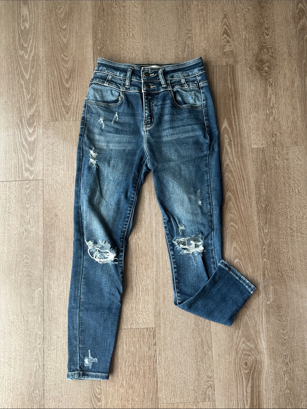 KanCan Distressed Mid-Blue High-Rise Skinny Jeans